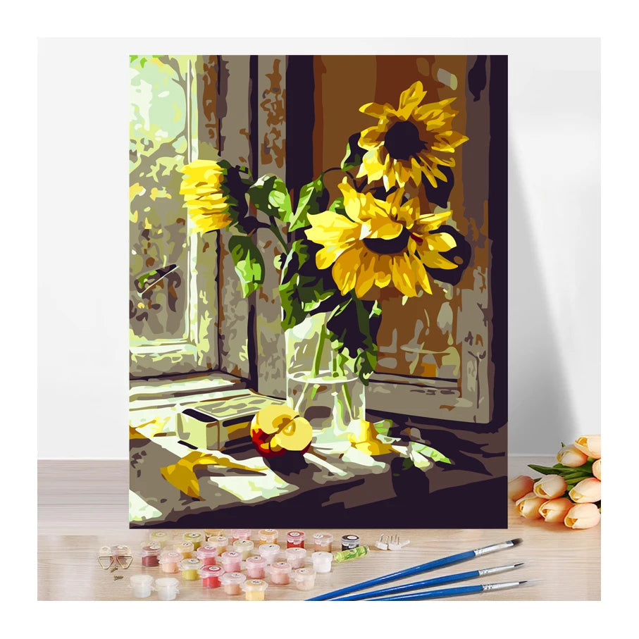 DIY Painting by Numbers Flowers Canvas Drawing Figure Oil Paint by Number HandPainted Draw on Canvas Home Art Decor Gift