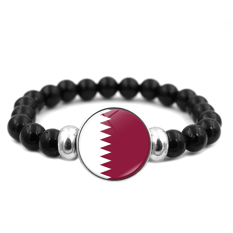 SC New Style Fashion Black Beaded Bracelet Bangle Trendy Nation Football Soccer Bracelet National Flag Bracelet for Men