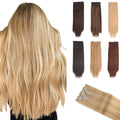 Clip in Hair Extensions 6PCS Straight 24" Hair Extensions Heat Resistant Synthetic Hairpiece-Black Brown With Highlights