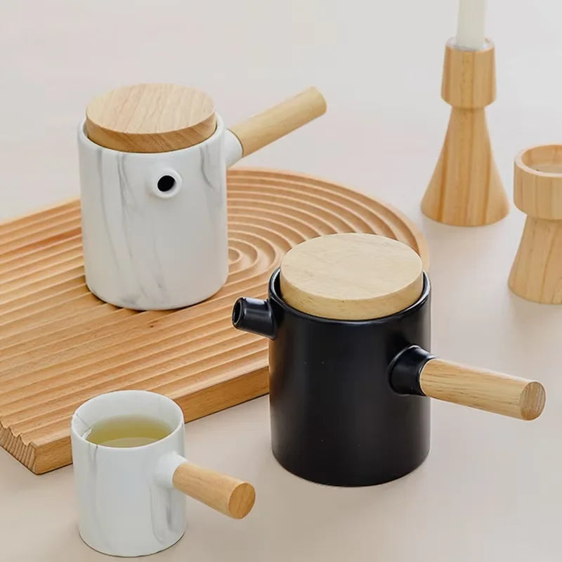 Modern 5pcs Porcelain Coffee & Tea Set Includes Ceramic Tea Pot & Cup Gift Packed in Bamboo-Japanese Style