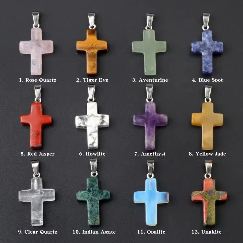 25mm Charms Cross Necklace Natural Amethyst Gemstone Healing Crystal Cross Carvings Pendant Shape for Jewelry Gifts