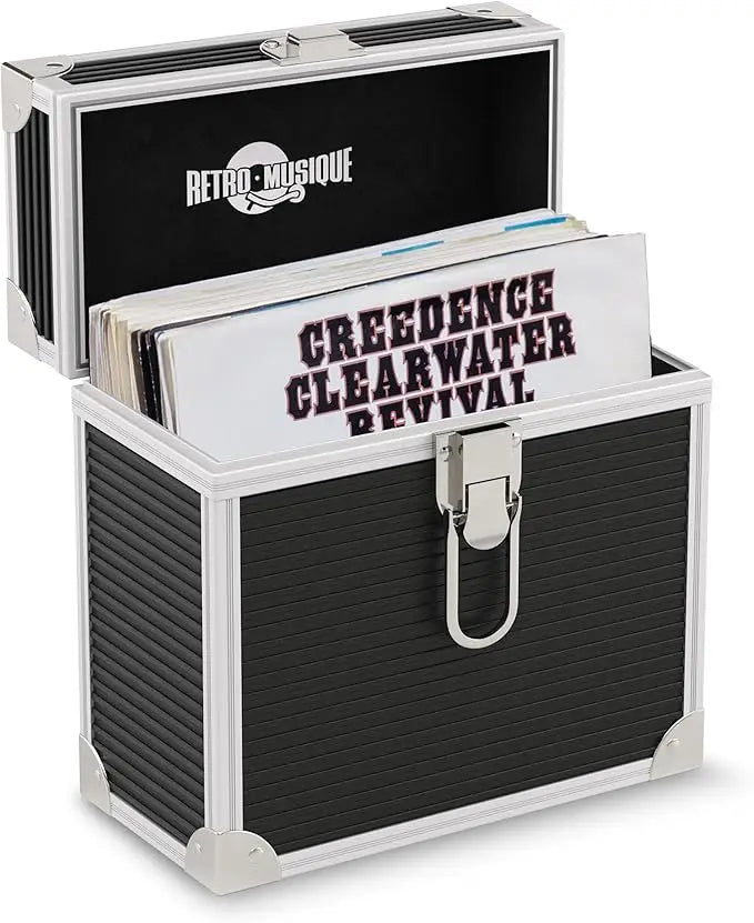 7\" Aluminum Vinyl Record Storage Box EP Fireproof and Waterproof Case with Lock Special Purpose Bag & Case