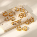 Charm 18k Gold Plated Stainless Steel Jewelry Gift Embossed Moon Sun Cubic Zirconia C-shaped Earrings for Women