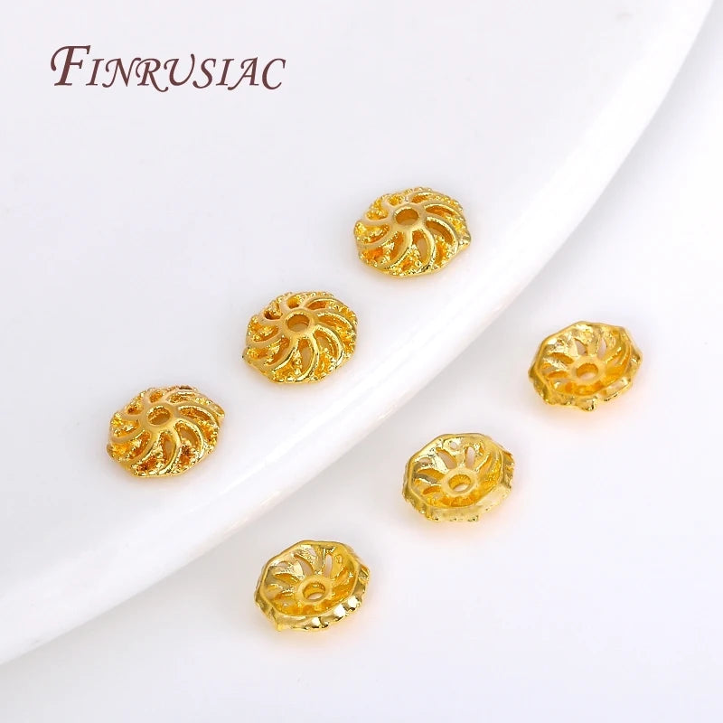 18K Gold Plated 6mm Flower Bead End Caps Brass Round Bead Caps for DIY Jewelry Making & Accessories Jewelry Findings Components