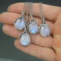 RisingMoon Vintage Bohemia Moonstone Necklaces Pendant Wire Wrapped Crystal Silver Chain Retro