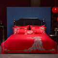 Romantic Red Bride Quilt Cover High Class Egyptian Cotton Embroidery Duvet Cover Wedding Bedding Set