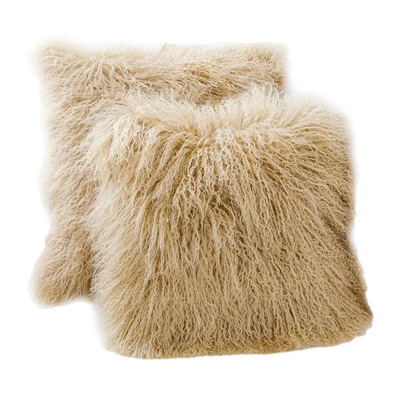 MWFur Fashion Real Fur Cushion Cover Natural Lamb Fur Pillow Cover Fluffy Mongolian Lamb Fur Pillow Case