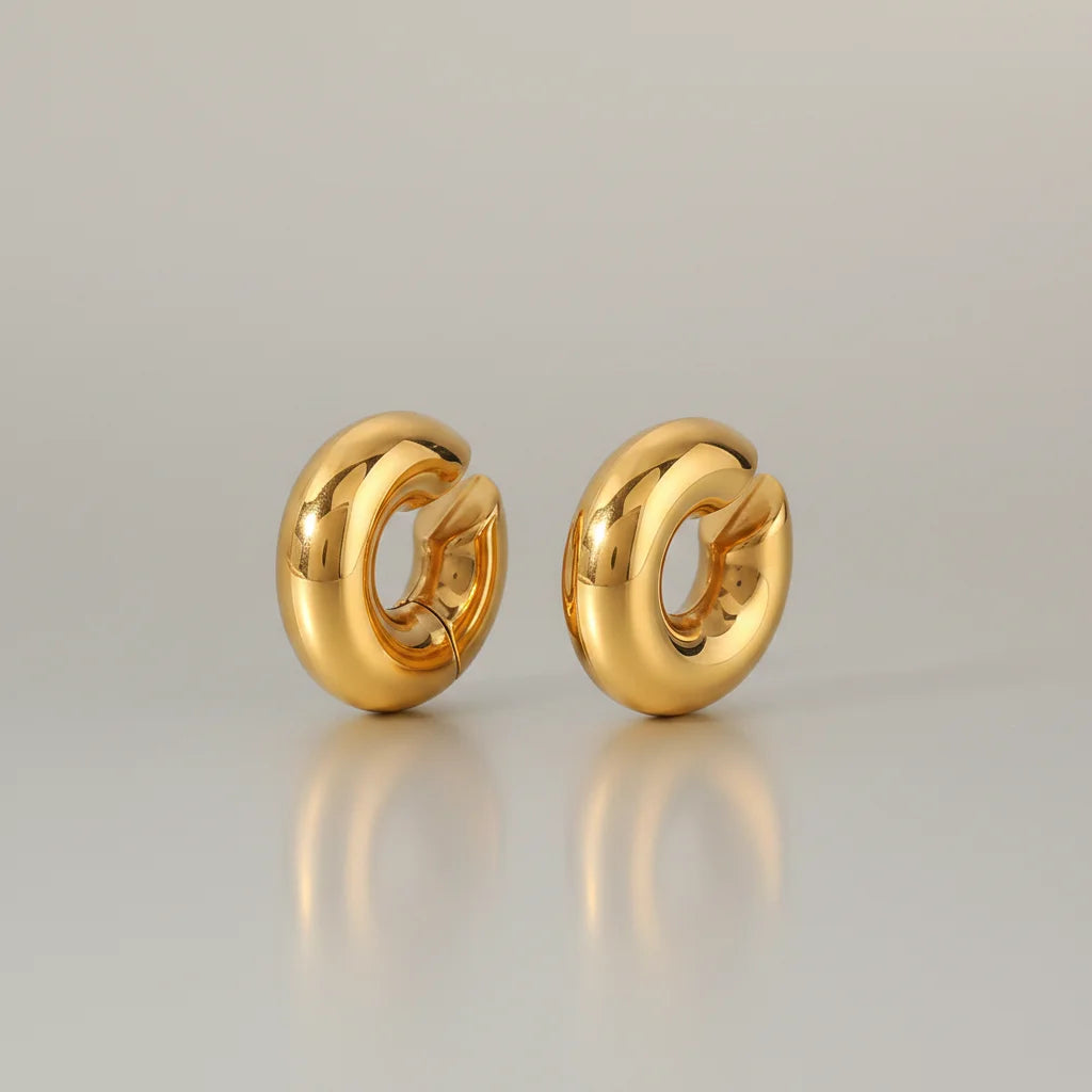 Wholesale 18k Gold Plated Stainless Steel Hoop Earrings Women Anti Tarnish Fashion Jewelry Ear Cuff Without Piercing