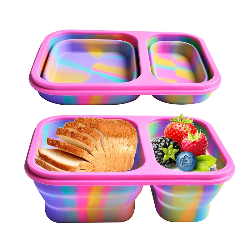 2 Compartment Silicone Bento Leakproof Microwavable Portable Lunchbox for Newborn Children with Lid
