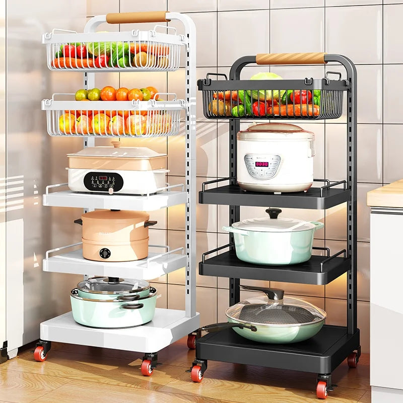 Adjustable Height Kitchen Hand Trolley Utensils Bathroom Storage Organizer Fruit Basket Storage Rack Pot Holder