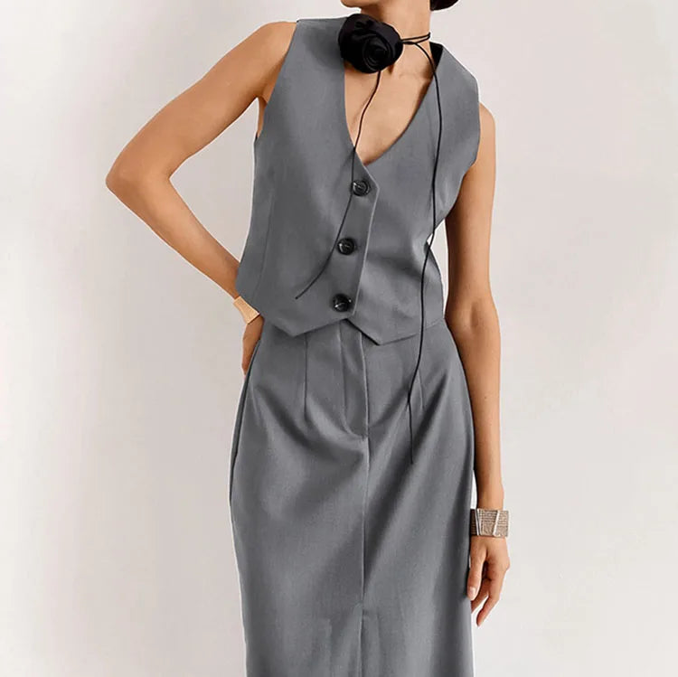 Enyami Office Custom Summer Women Breathable Straight Trousers Rayon Suit Wide Split Skirt Casual Loose Two-Piece Set Co-ords