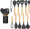 Silicone Cooking Utensils Kitchen Utensil Set Tools with Wood Handles