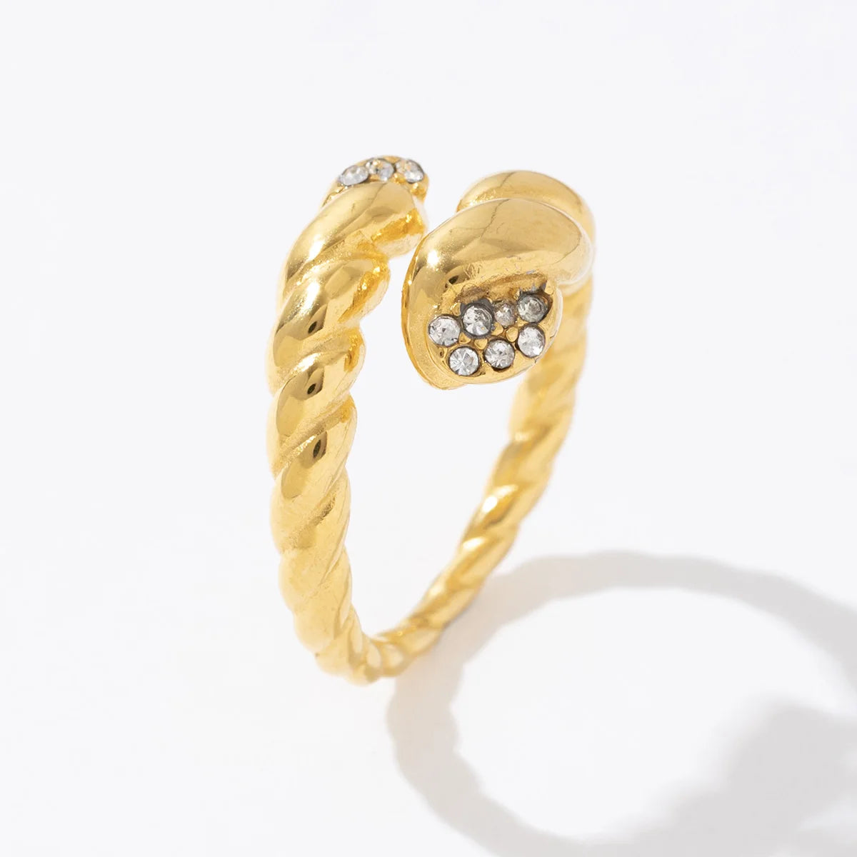 Fine 18k Real Gold PVD Plated No Fading Stainless Steel Fried Dough Twists Zircon Jewelry Opening Adjustable Ring