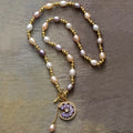 Wholesale Freshwater Pearl Lariat Necklace with Gold-Plated Flower Zircon Pendant Chain for Wedding Parties Box Gift Idea