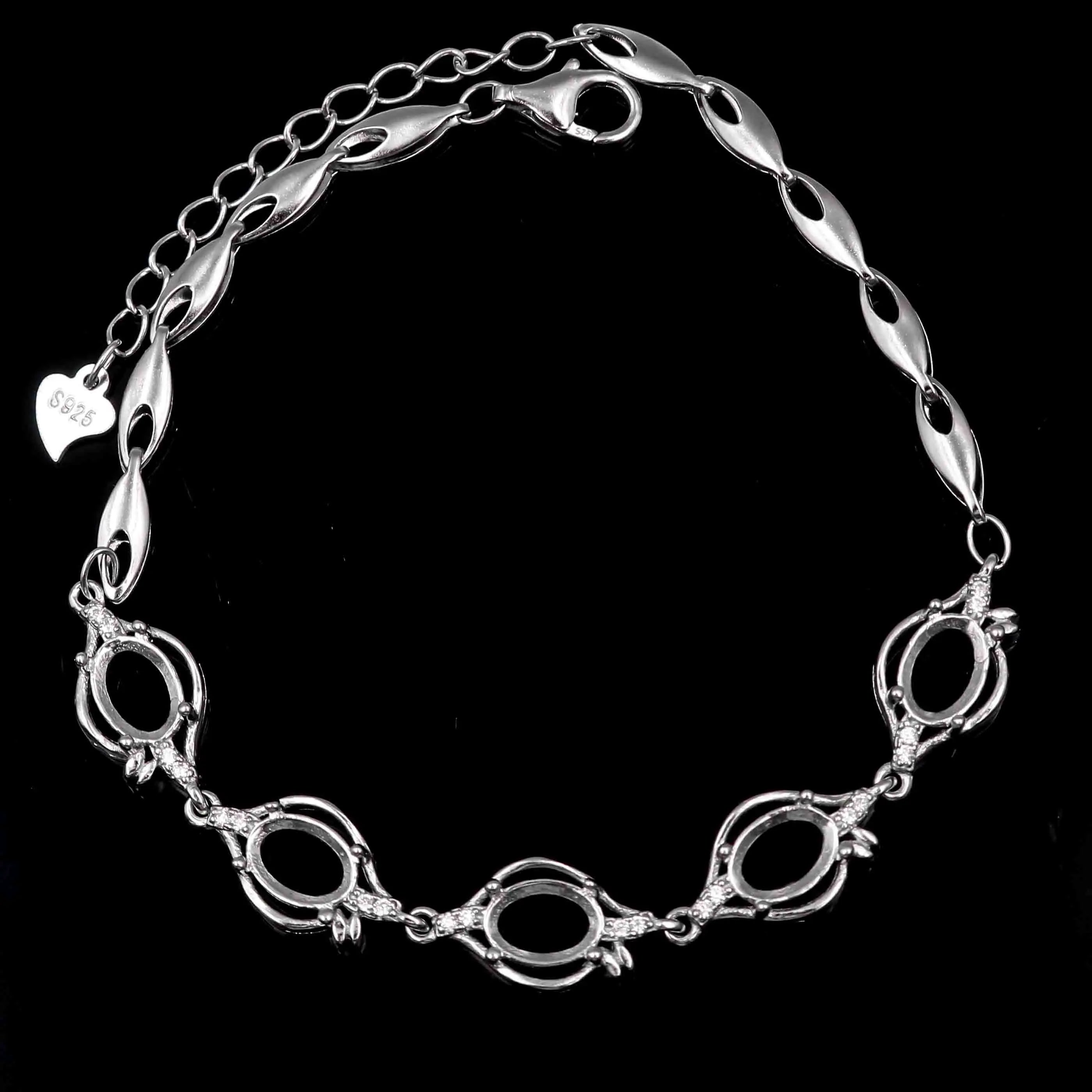Sterling Silver 5*7mm Semi Mount Bracelet Empty Support Blank Claw Setting S925 Mountain Base Holder Without Stone Inlay for DIY