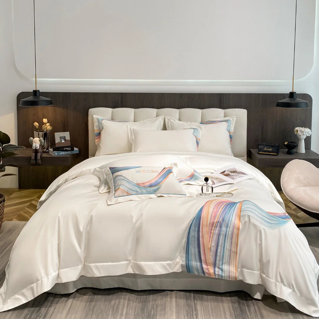 ODM/OEM Wholesale White High-end Home Textile 100% Cotton Embroidery Duvet Cover Luxury Bedsheet Solid Color Blanket Bedding Set
