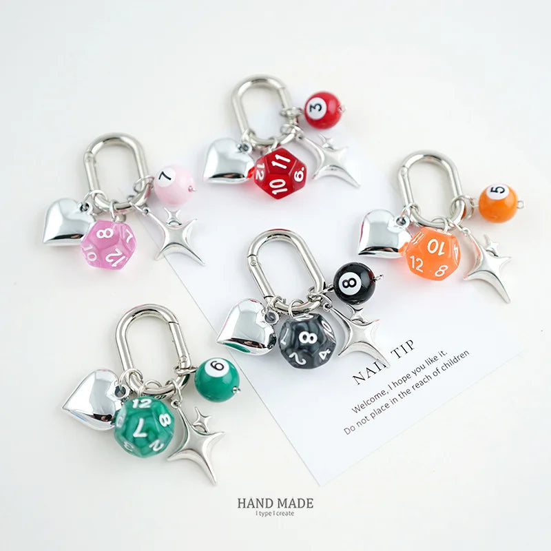 Fashion Irregular Dice Heat Billiard Keychain Bag Pendant Funny Keyring Exquisite Backpack Decoration Charm Accessories Gifts