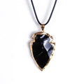 DIY Wholesale Stone Black Obsidian Arrowhead Gold Electroplated Edge Pendant Charm Pendant Stone Pendants