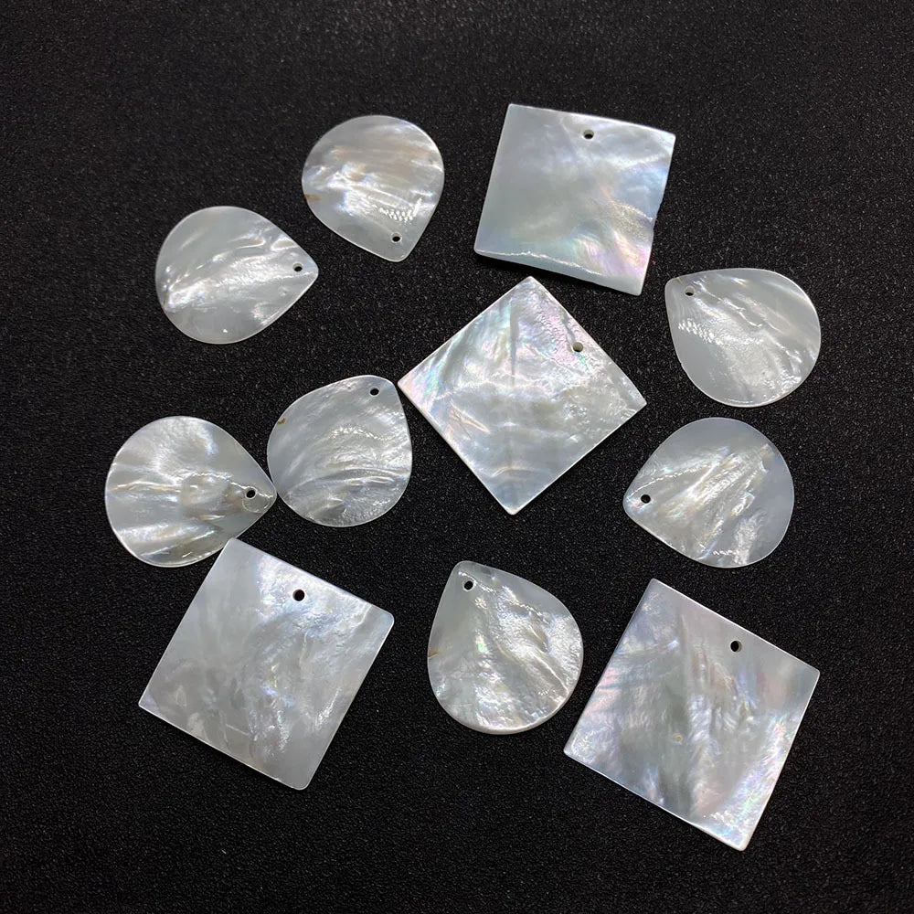 White Mother of Pearl High Luster Shell Bead Charm Rhombus Water Drop Square Different Shapes Shell Pendant