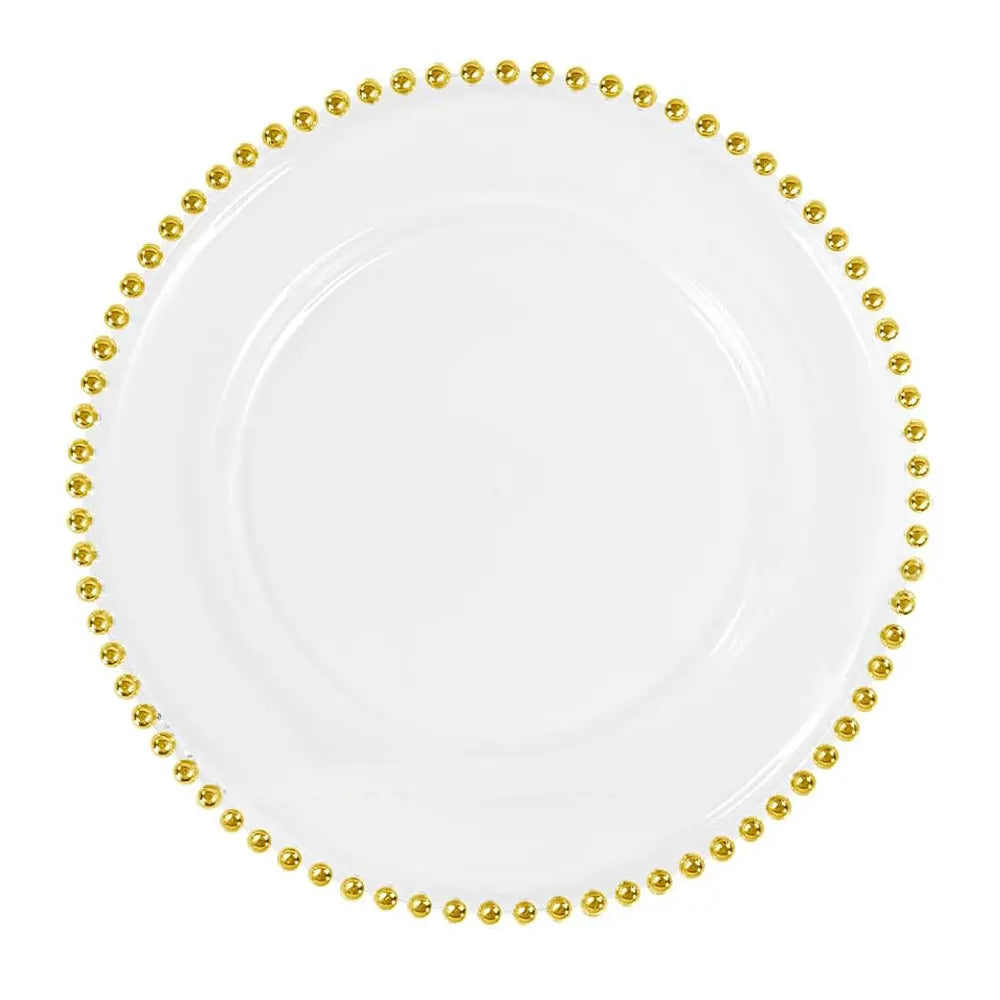 Wedding 13" Clear Charger Plate Gold Beaded Plastic Dinner Plate Charger Acrylic Underplate Christmas Table Service Base Plate