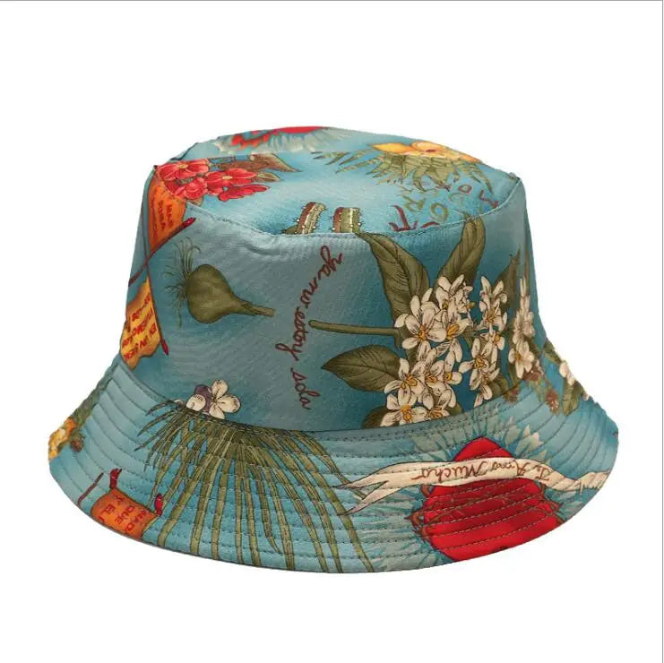 100%Cotton Reversible Fashion Summer Outdoor 3D Flower Printing Hat Bucket Cap Wholesale