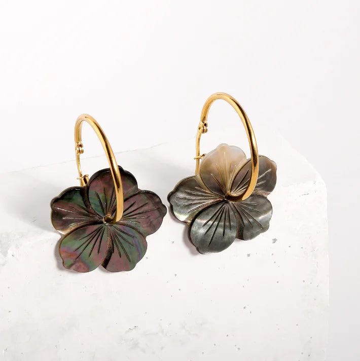Hawaiian Turtle Leaves Frangipane Style Shell Pearl Cute Party Fashion Drop Earrings for Women