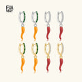 FUAMAY Gold Plated 925 Sterling Silver Zircon Hot Yellow Red Enamel Peppa Drop Chili Pepper Earrings