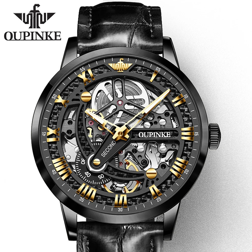 Oupinke 3173 New Arrival Classic Automatic Luxury Brand Tourbillon Movement Fashion Leather Forsining Men Watch Mechanical Watch