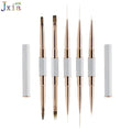 Customized White Handle Rose Gold Ferrules Manicure Painting Tool Nail Art Double Side Acrylic Gel  Ombre Liner Brushes