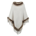 MIO New Fashion Women's Winter Knitted Faux Fur Collar Shawls Cape Poncho Cashmere Shawl with Tassel