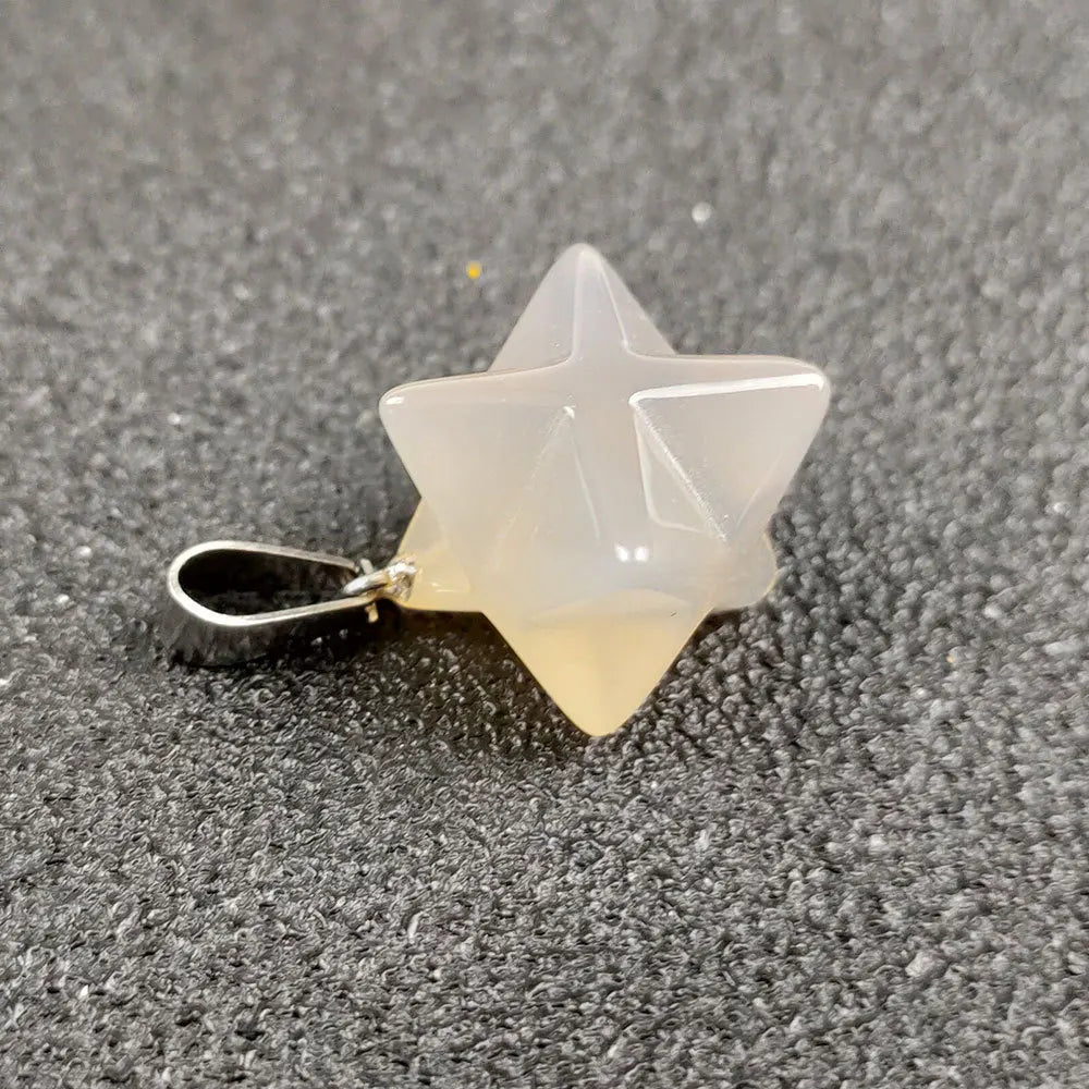 HZ Natural Grey Agate Gemstone Crystal Quartz Merkaba Star Pendants for Gifts and Souvenir Crystal Craft Necklace Accessory