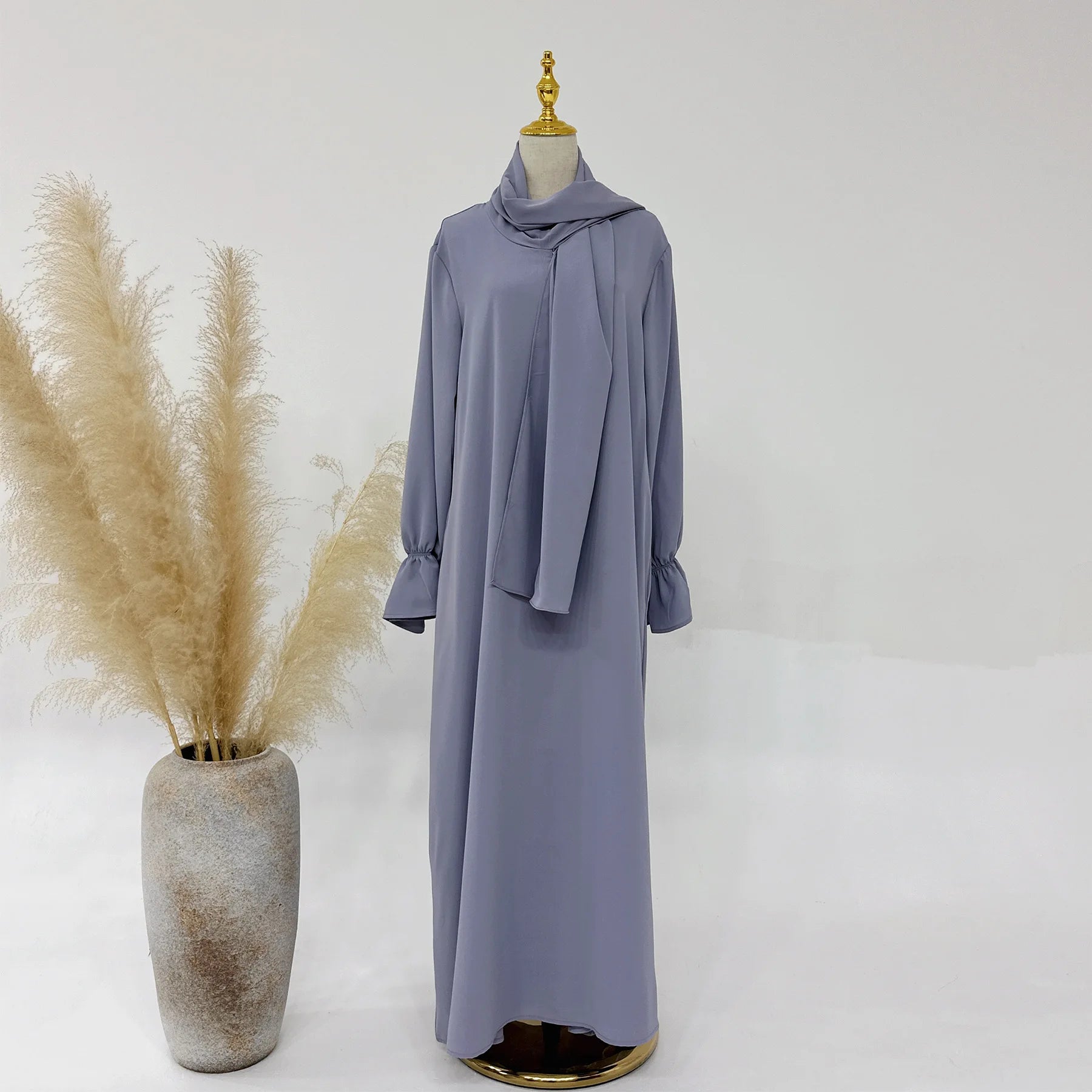 Feature-rich Conjoined Long Scarf Sleeve Flower Sleeved Abaya Robe Plus Size Formal Ethnic Muslimah Dress Rayon Dubai One