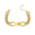 INS Simple Stainless Steel 18K Gold Plated Personalized High Polish Big Rectangle Charm Three Layered Chain Bracelet Jewelry