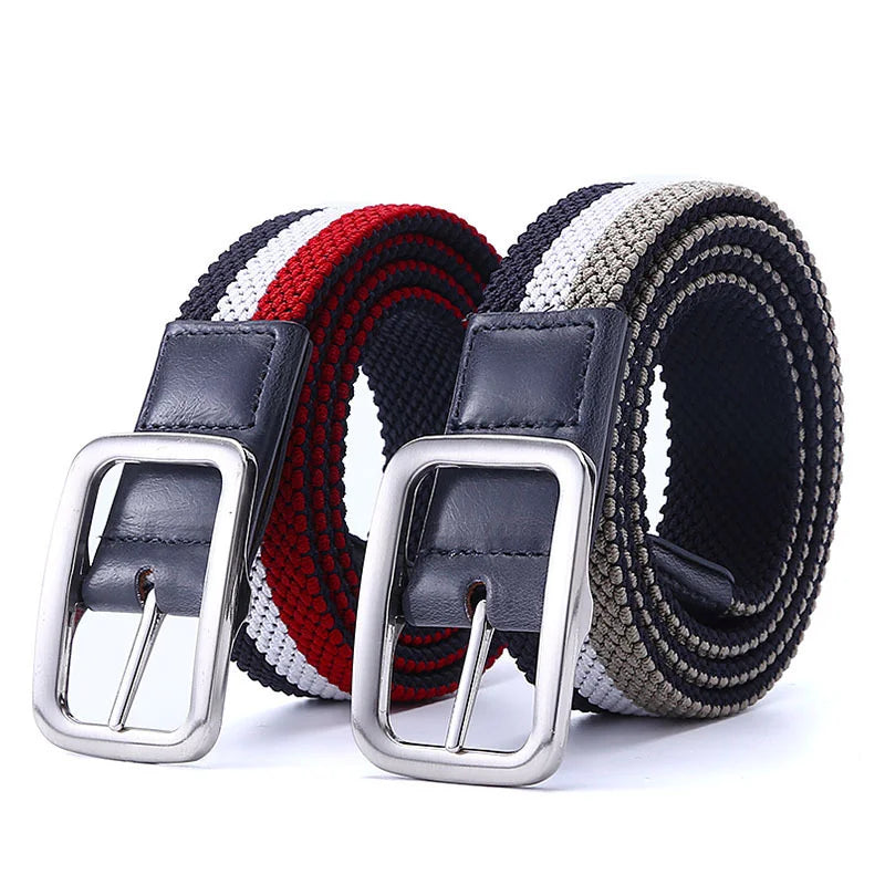 Wholesale Custom Weaving BeltColor Collision Design Pin Buckle Alloy Casual Polyester/Cotton Fabric Elastic Golf Belt