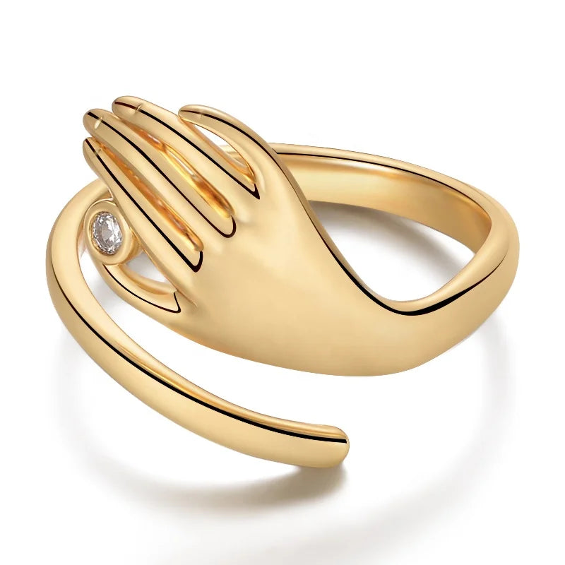 Original Design High Quality 18K Gold Plated Brass Jewelry Hand Zircon Adjustable Finger Girls Party Accessories Rings R224156