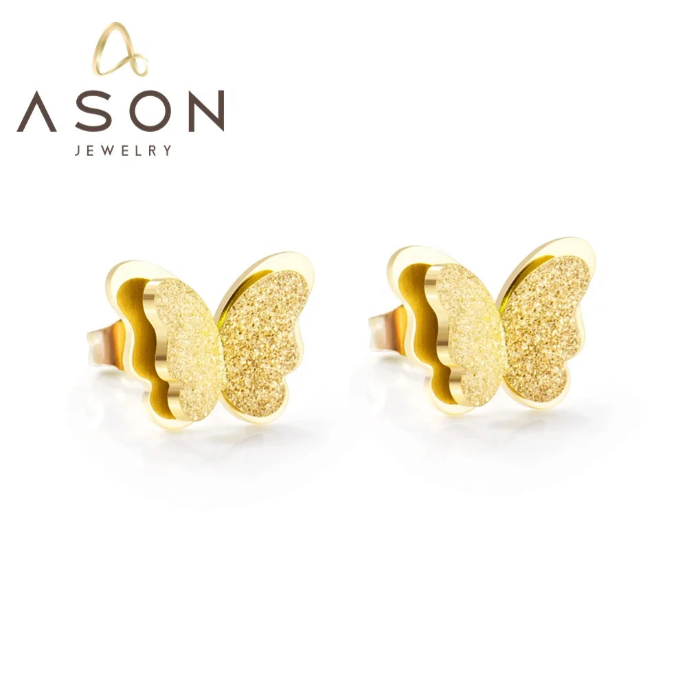 Ason Jewelry Hot Sale Fashion Exquisite Stainless Steel Stud Earrings 18k Gold Plated Butterfly Stud Earrings