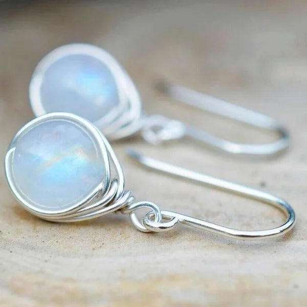 CAOSHI Dainty Female Cute Silver Color Dangle Earrings Trendy Bridal Round Wedding Drop Earring White Moonstone Earrings Women