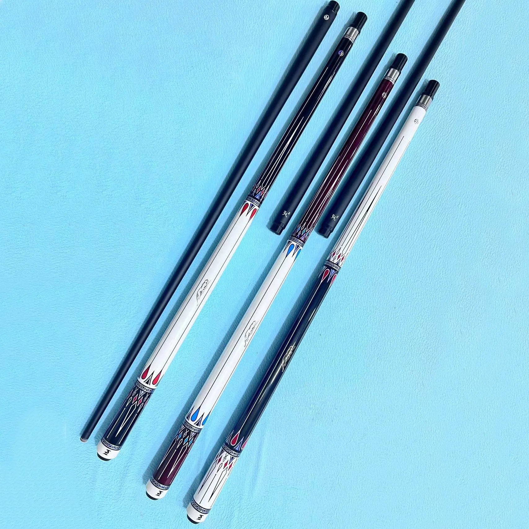Premium Quality  Billiard Cue 1/2-PC Carbon Shaft Wood Sticker Butt  Pool Stick  58" Length Uni Loc Joint  With Cue Joint Cover