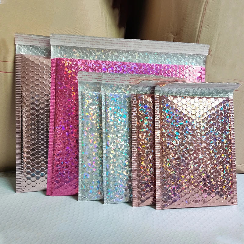 Rainbow Metallic Holographic Padded Envelope Polymailer Bag Waterproof Shockproof Shipping Clothing Packaging Bubble Supermarket