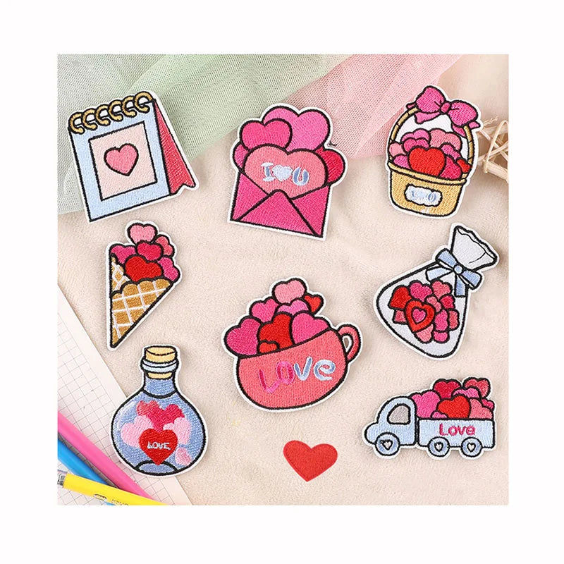 Hot Melt Adhesive Valentine's Day Envelope Many Hearts Embroidered Patch for Hats Bag Clothing Jeans Decoration Garment Patches