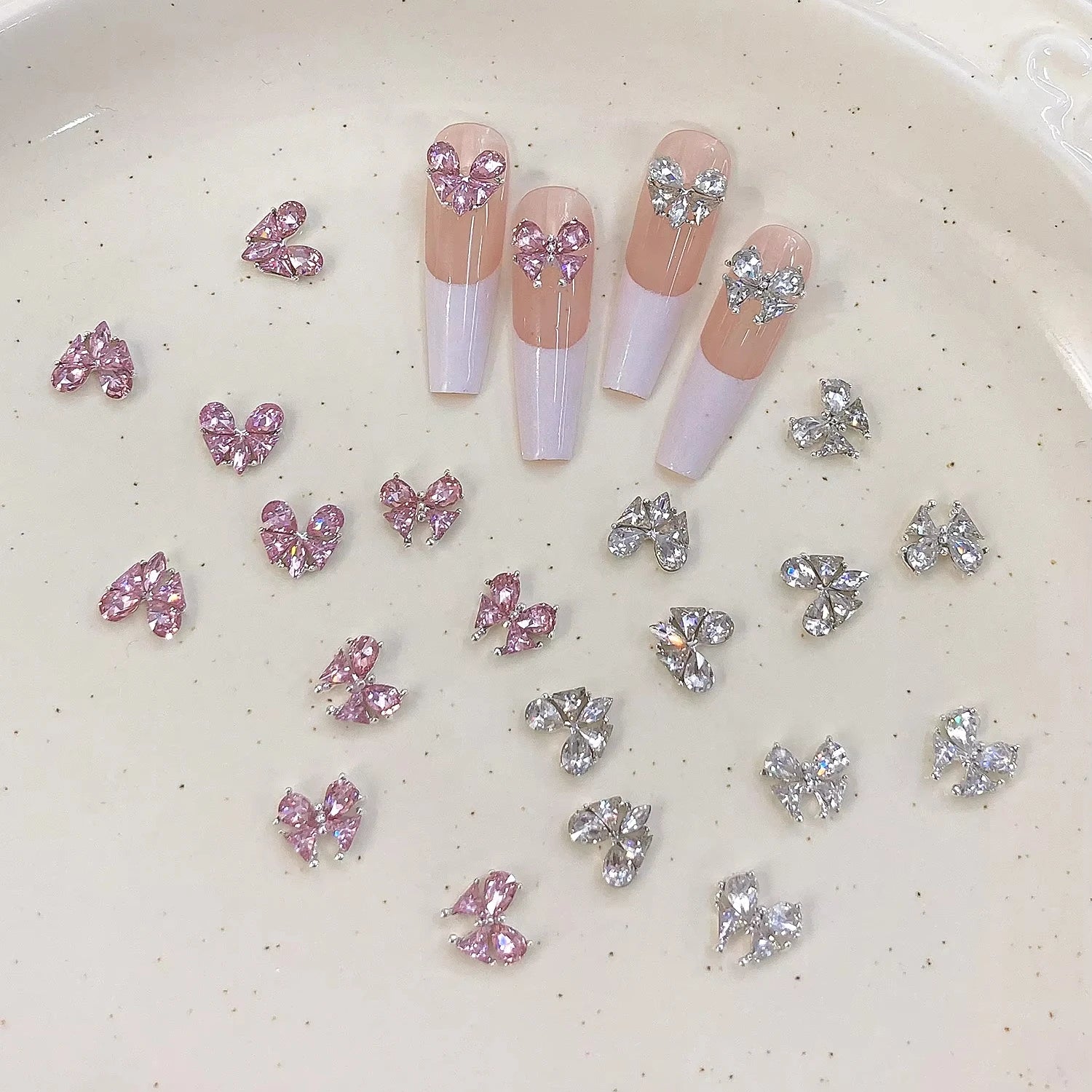 Love Butterfly New Product Explosive Splicing Stacked Diamond White Pink Nail Art Rhinestones Featuring Zircon Wearing