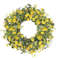 Artificial Daisy Flower Wreath with Eucalyptus Leave Silk Flower White Berries Spring Summer Wreath for Door Wall Decor