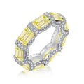 925 Sterling Silver Eternity Wedding Band Ring 5x7mm Cubic Zirconia Rectangle Emerald Cut Baguette CZ Rhodium for Parties