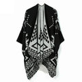 Wholesale Girls Winter Knitted Poncho Jacquard Geometric Cape Aztec Double-Sided Warm Pashmina Shawl