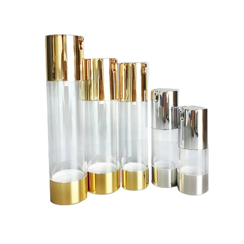 15ml 30ml 50ml 80ml 100ml Clear Plastic Airless Spray Bottle Gold Silver Color Refillable Sreum Lotion Airless Pump Bottle
