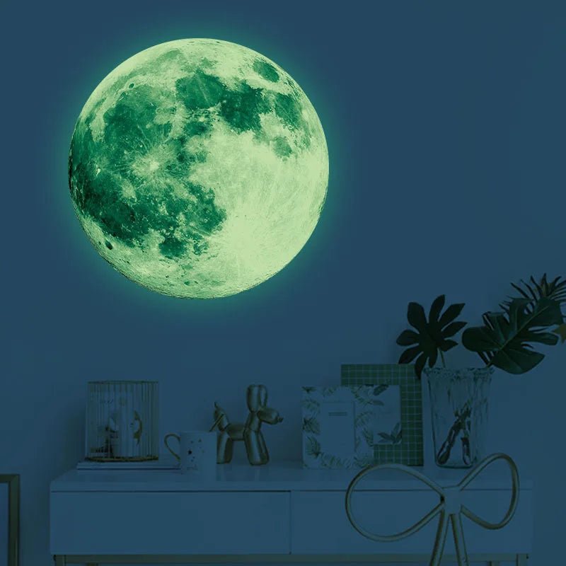 30cm Glow-in-the-Dark PVC Moon Wall Decorative Stickers for Children's Room Green/Blue/Pink Light Glowing Moon Decoration