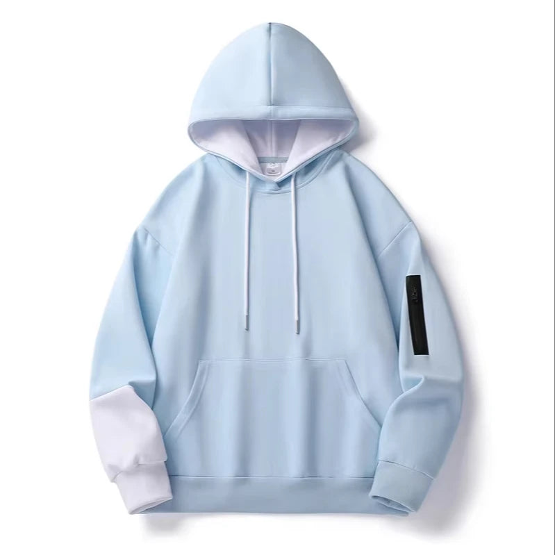 Youth Men's Long-Sleeved Hooded Fleece Sweater Solid Pattern Loose Stitching Anti-Pilling Digital Printing for Spring/Autumn