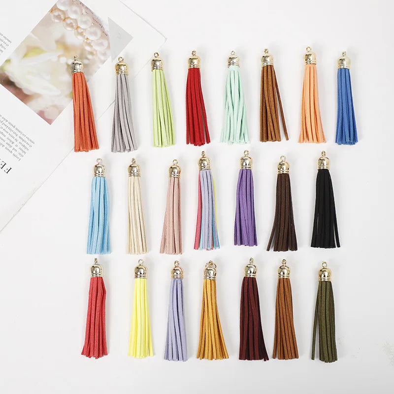 Wholesale 8CM Colorful Tassel Gold Cap Velvet Leather Tassel for DIY Jewelry Making