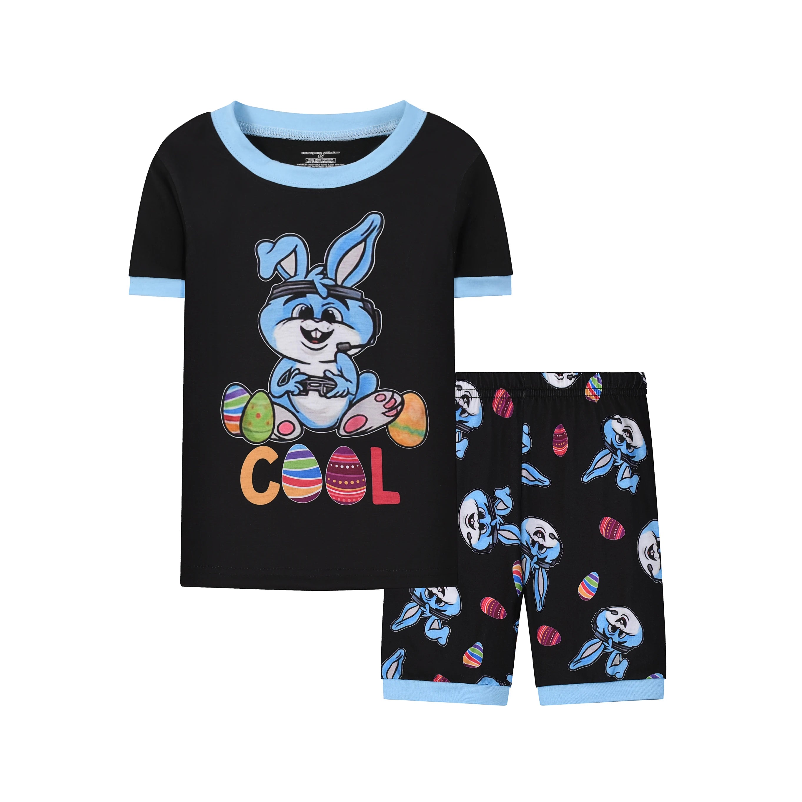 In Stock Easter Day Style Funny Bunny Pattern Short Sleeve Elastic Waist Pants Pajamas Kids 2 Set Baby Boys Girls Sleep Wear