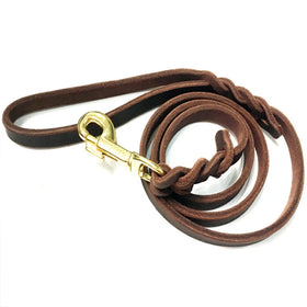 Luxury Custom Vegan Genuine Leather Dog Leash Adjustable Braided with Reflective Feature